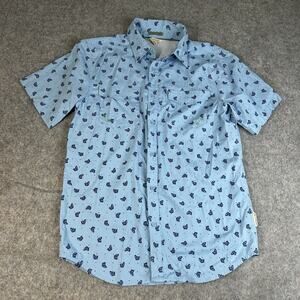 ExOfficio Estacado Shirt Mens Medium All Over Fish Print Blue Outdoor Fishing